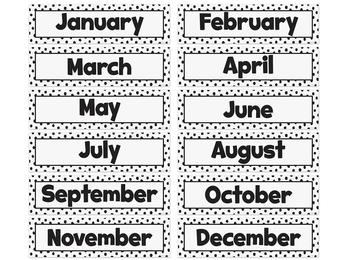 Black Dots on White Months of the Year Bulletin Board Set - US 3924