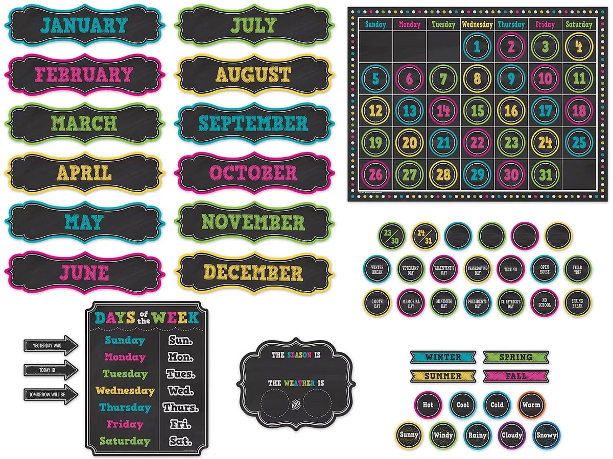 Chalkboard Brights Calendar Bulletin Board Set - US 5587