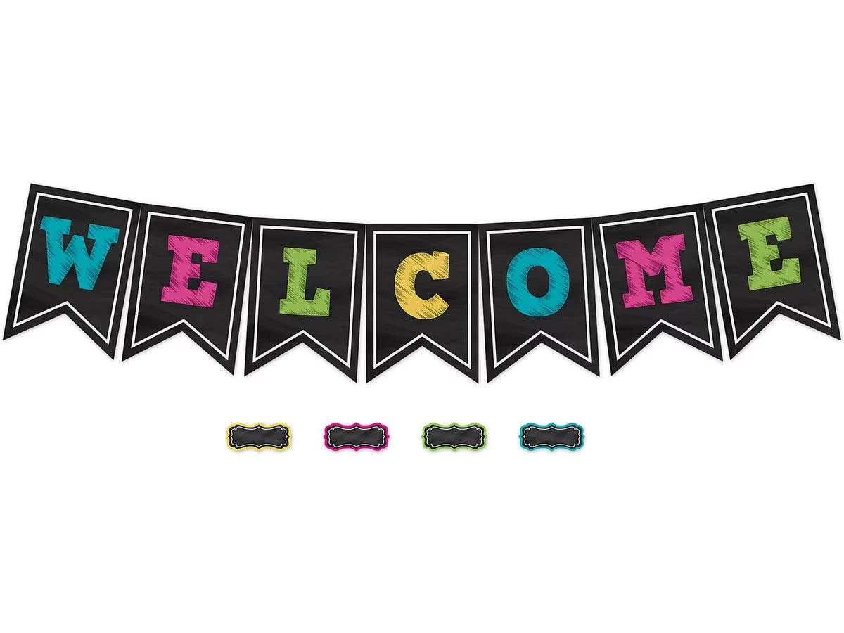 Chalkboard Brights Welcome Pennant Bulletin Board Set - US 8394