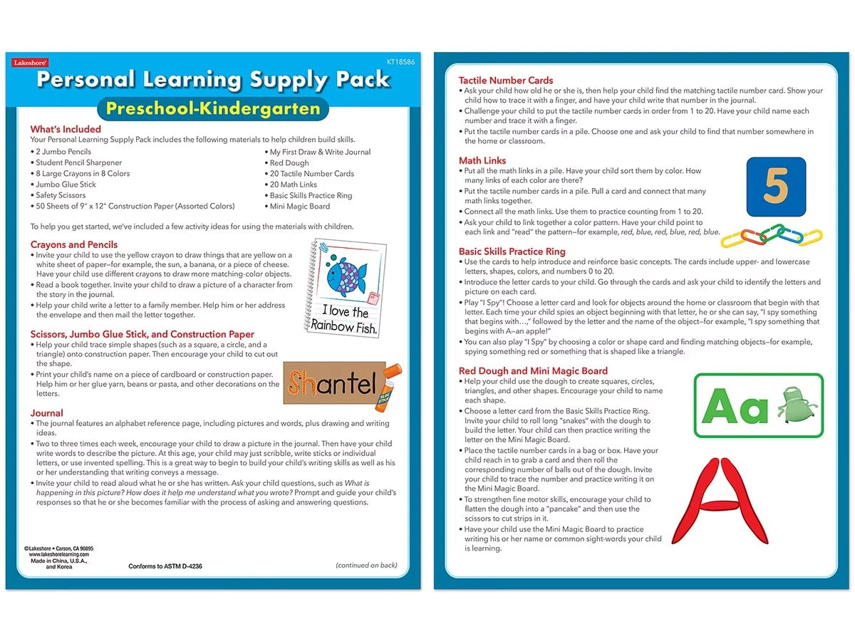 Personal Learning Supply Pack – Preschool-Kindergarten - US 1922