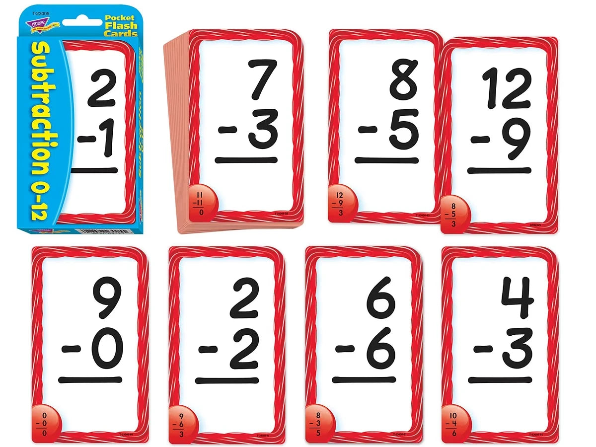 Subtraction 0-12 Pocket Flash Cards - US 9042