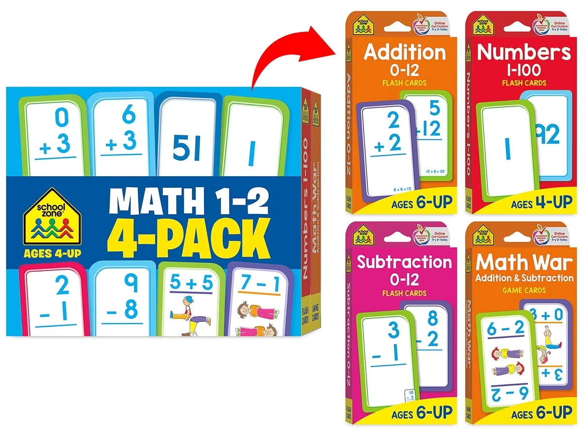 Math Skills Flash Cards -  Set of 4 - Gr. 1-2 - US 1931