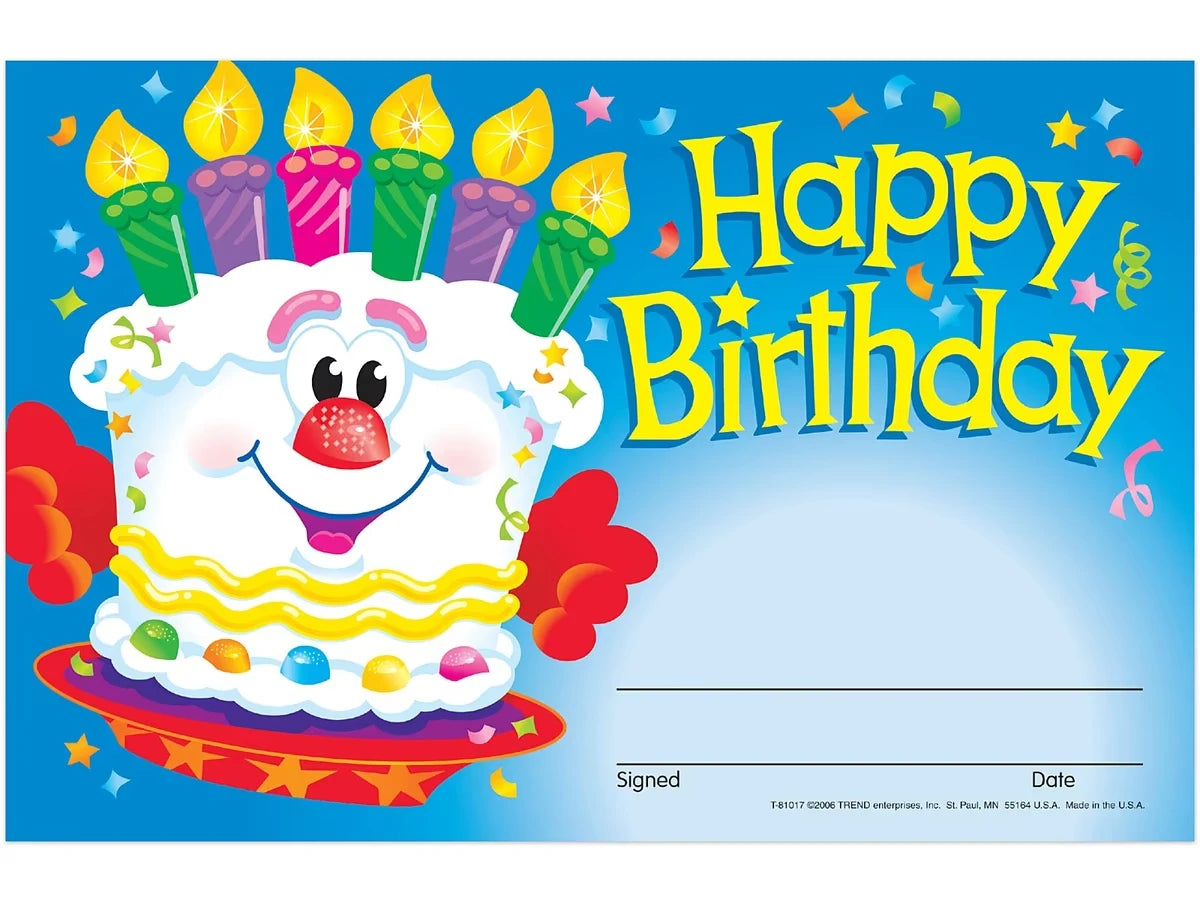 Cheerful Cake Birthday Certificates - US 9881