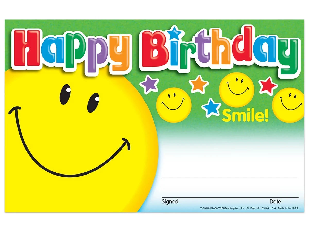 Smile! Birthday Certificates - US 7696