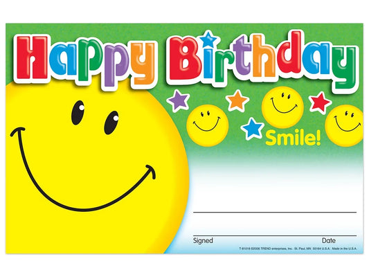Smile! Birthday Certificates - US 7696
