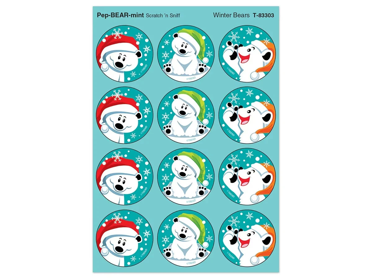 Winter Bears Large Peppermint-Scented Stickers - US 7136