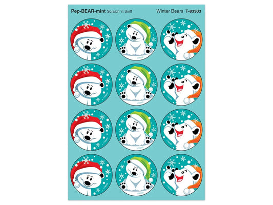 Winter Bears Large Peppermint-Scented Stickers - US 7136
