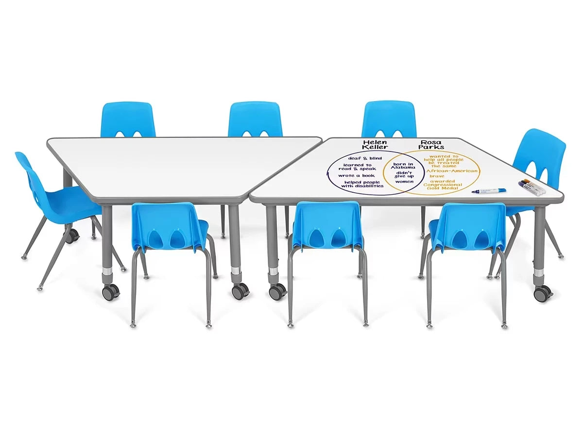 Flex-Space Write & Wipe Mobile Trapezoid Table - US 6534
