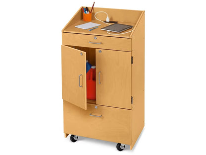 Classic Birch Mobile Locking Teacher Cabinet with Power - US 8559